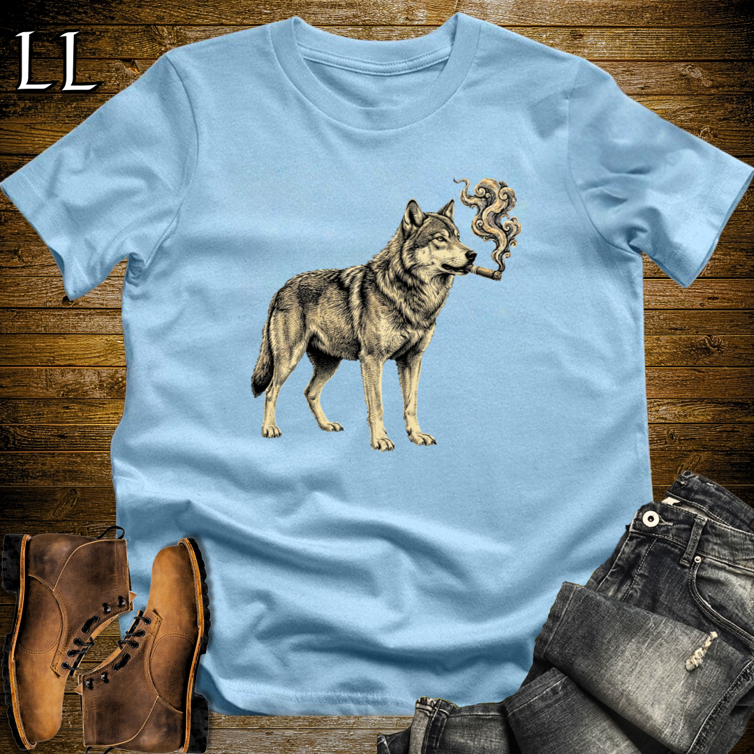 Vintage Cigar Wolf T-Shirt Light Blue | Funny Animal Tee
