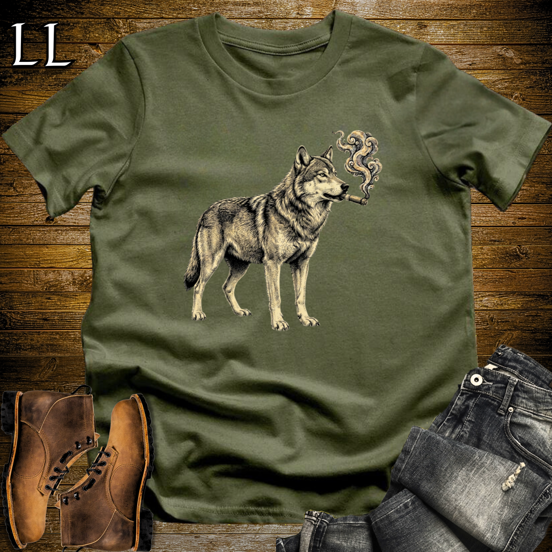 Vintage Cigar Wolf T-Shirt Military Green | Funny Animal Tee