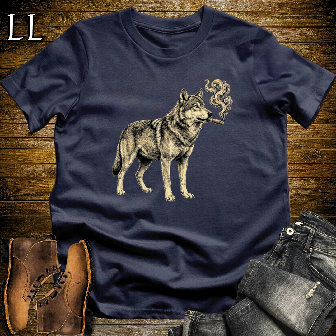 Vintage Cigar Wolf T-Shirt Navy | Funny Animal Tee