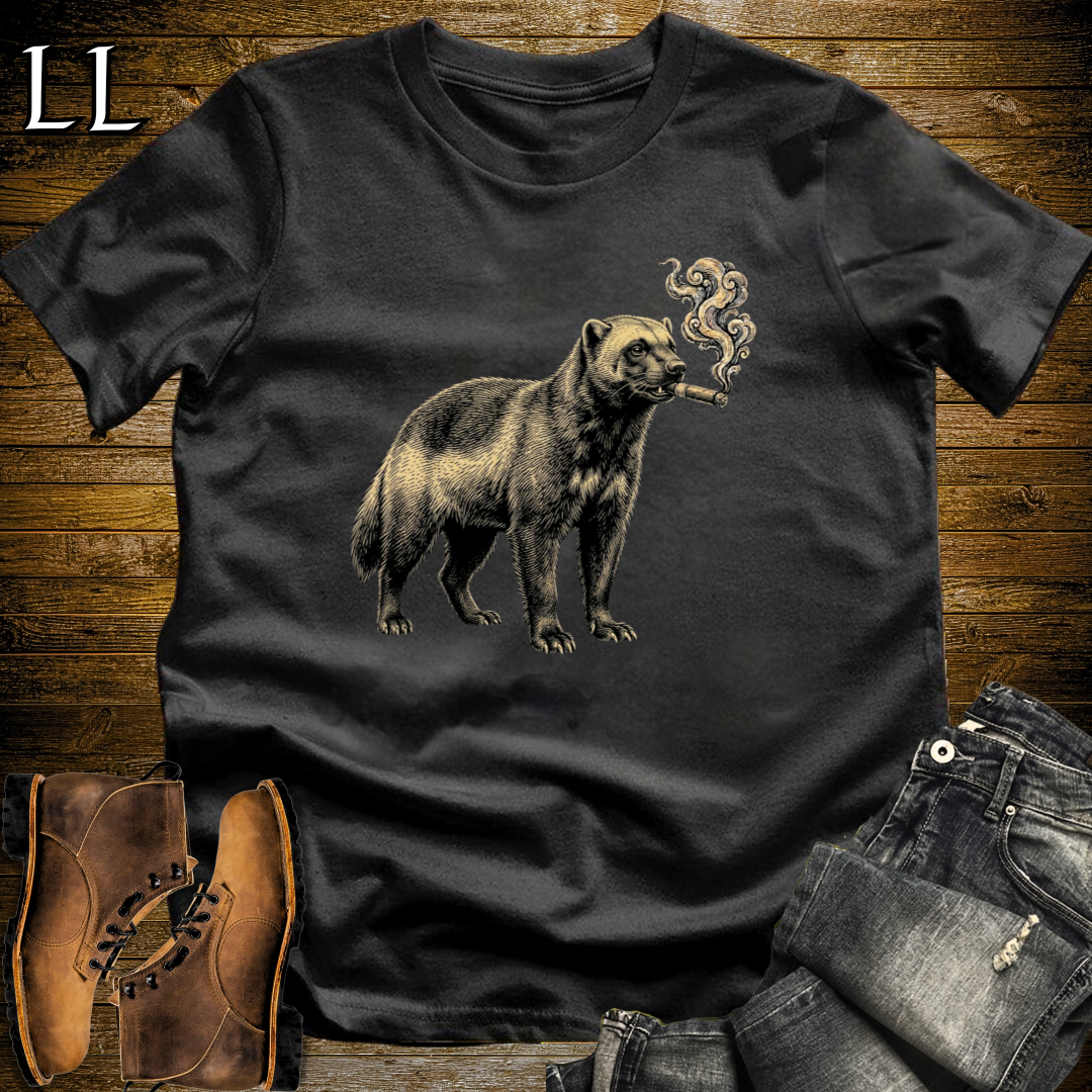 Vintage Cigar Wolverine T-Shirt Black | Funny Animal Tee
