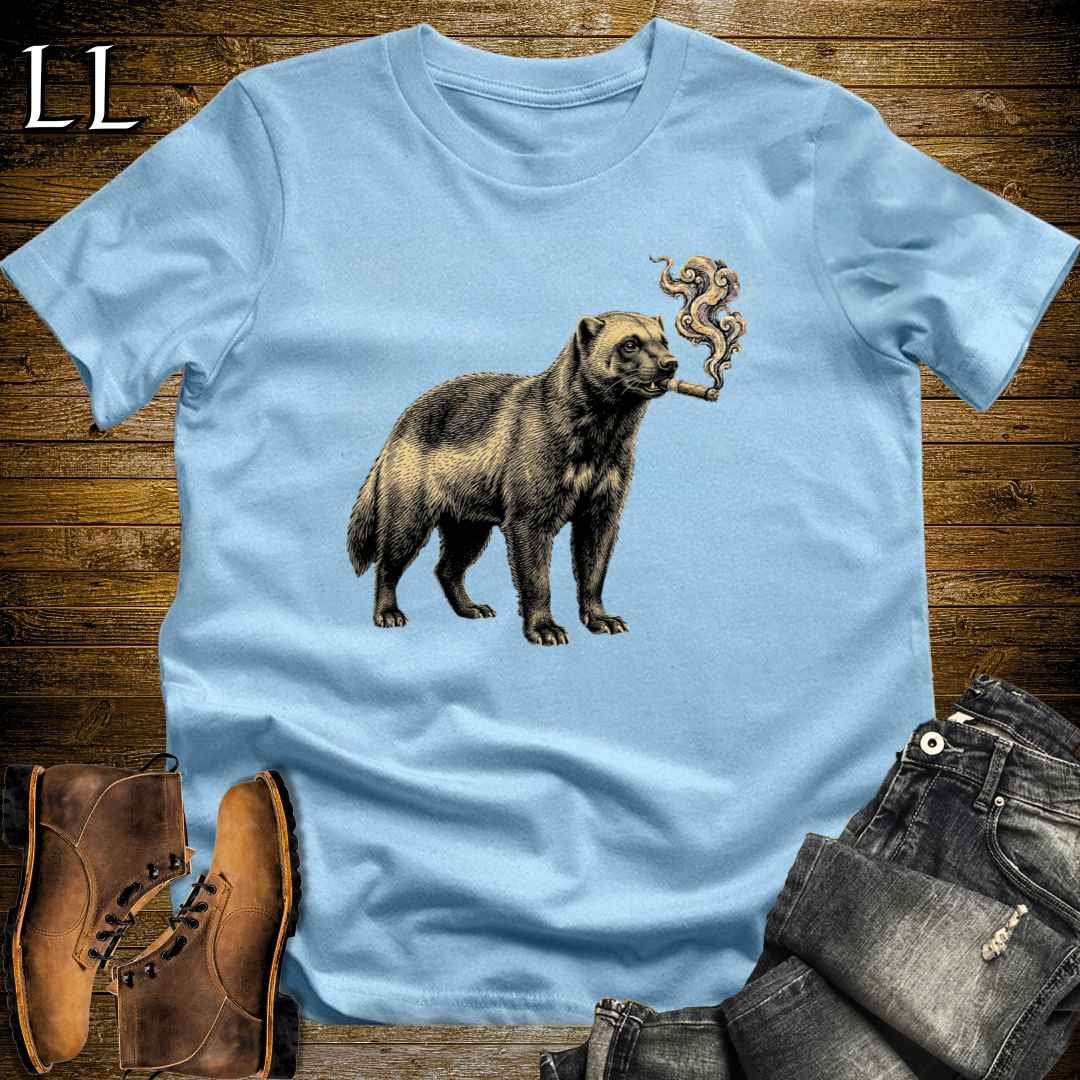 Vintage Cigar Wolverine T-Shirt Light Blue | Funny Animal Tee