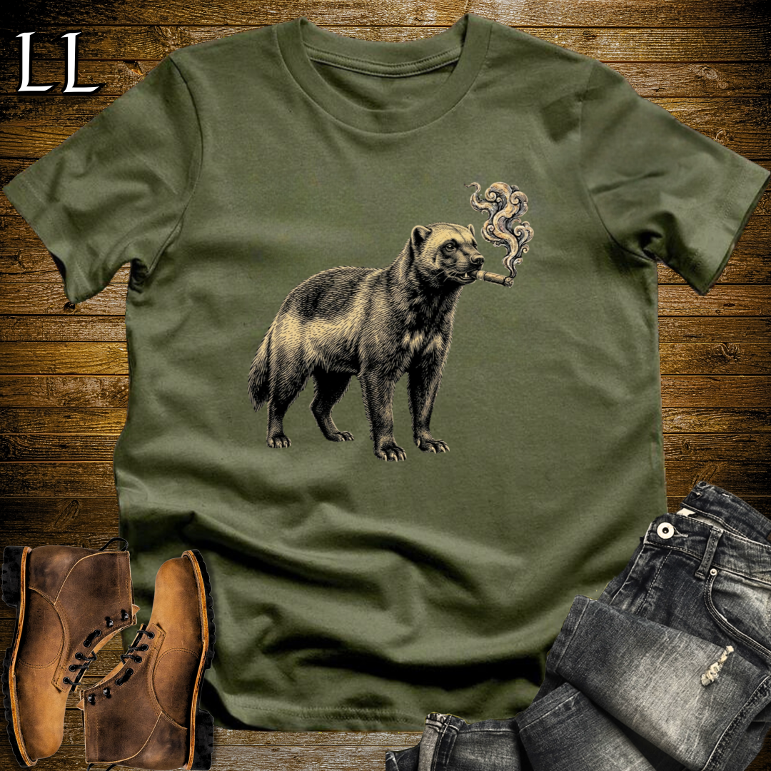 Vintage Cigar Wolverine T-Shirt Military Green | Funny Animal Tee
