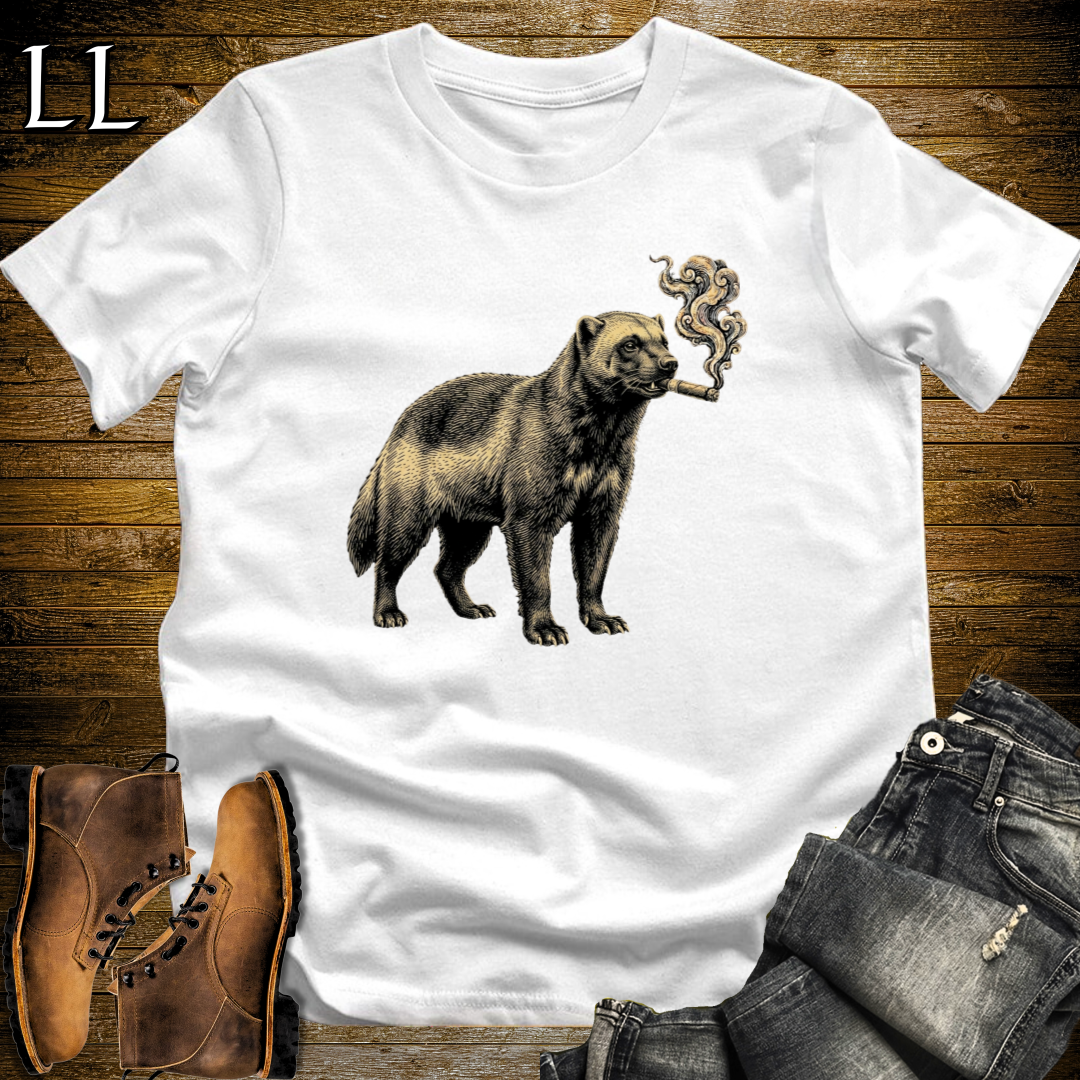 Vintage Cigar Wolverine T-Shirt White | Funny Animal Tee