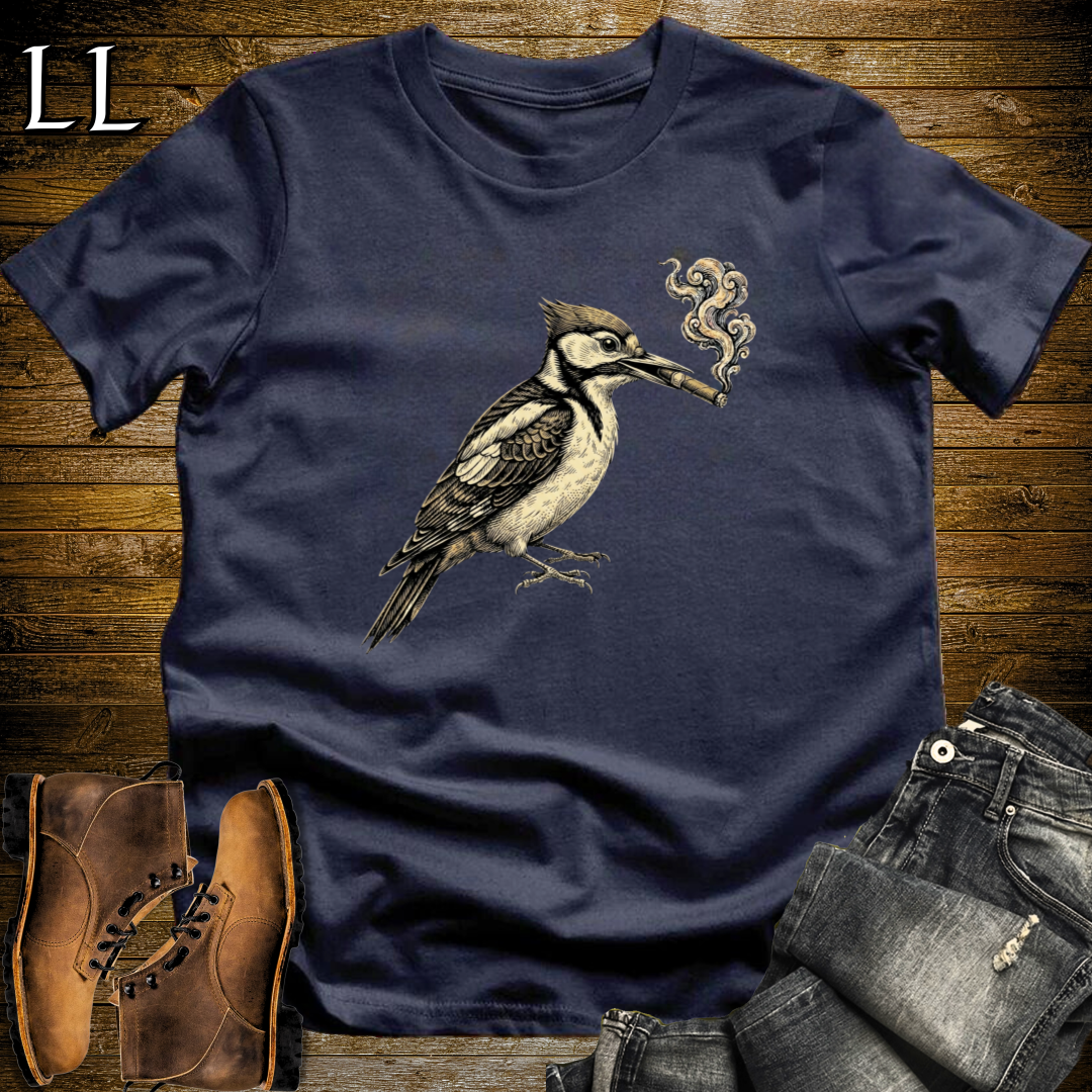 Vintage Cigar Woodpecker T-Shirt Navy | Funny Cigar Bird Tee