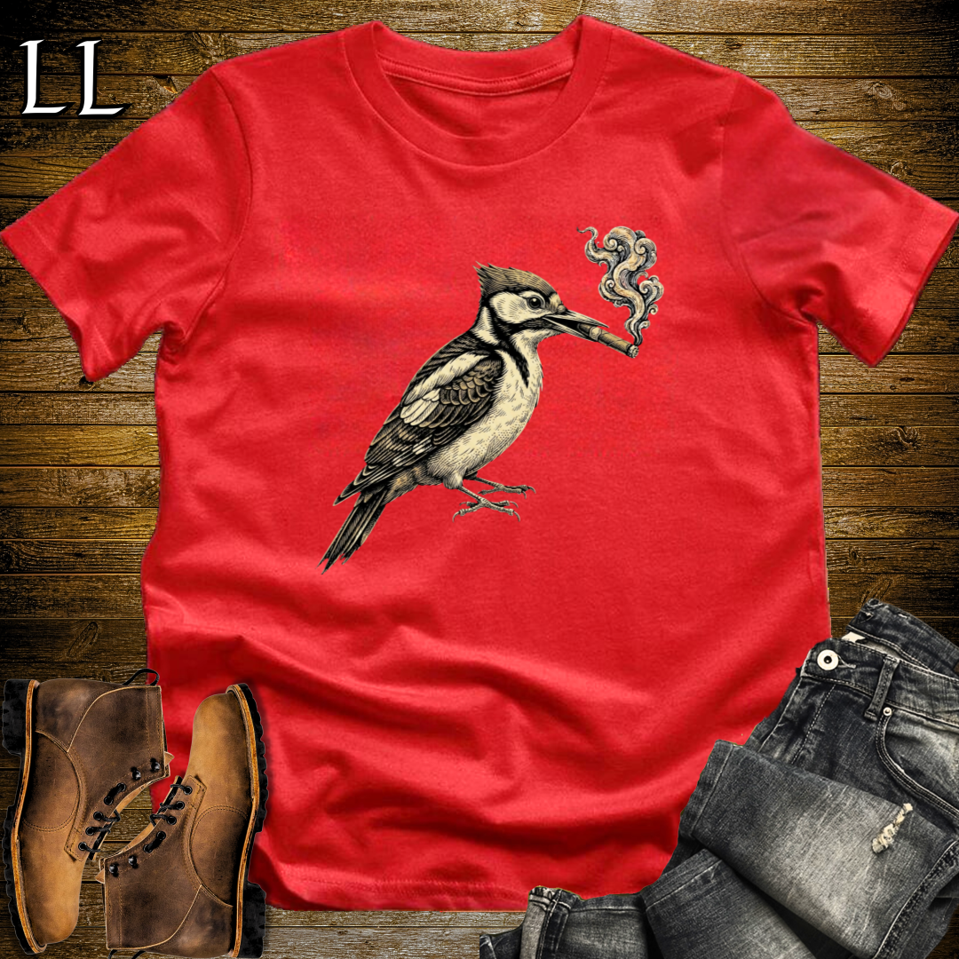 Vintage Cigar Woodpecker T-Shirt Red | Funny Cigar Bird Tee