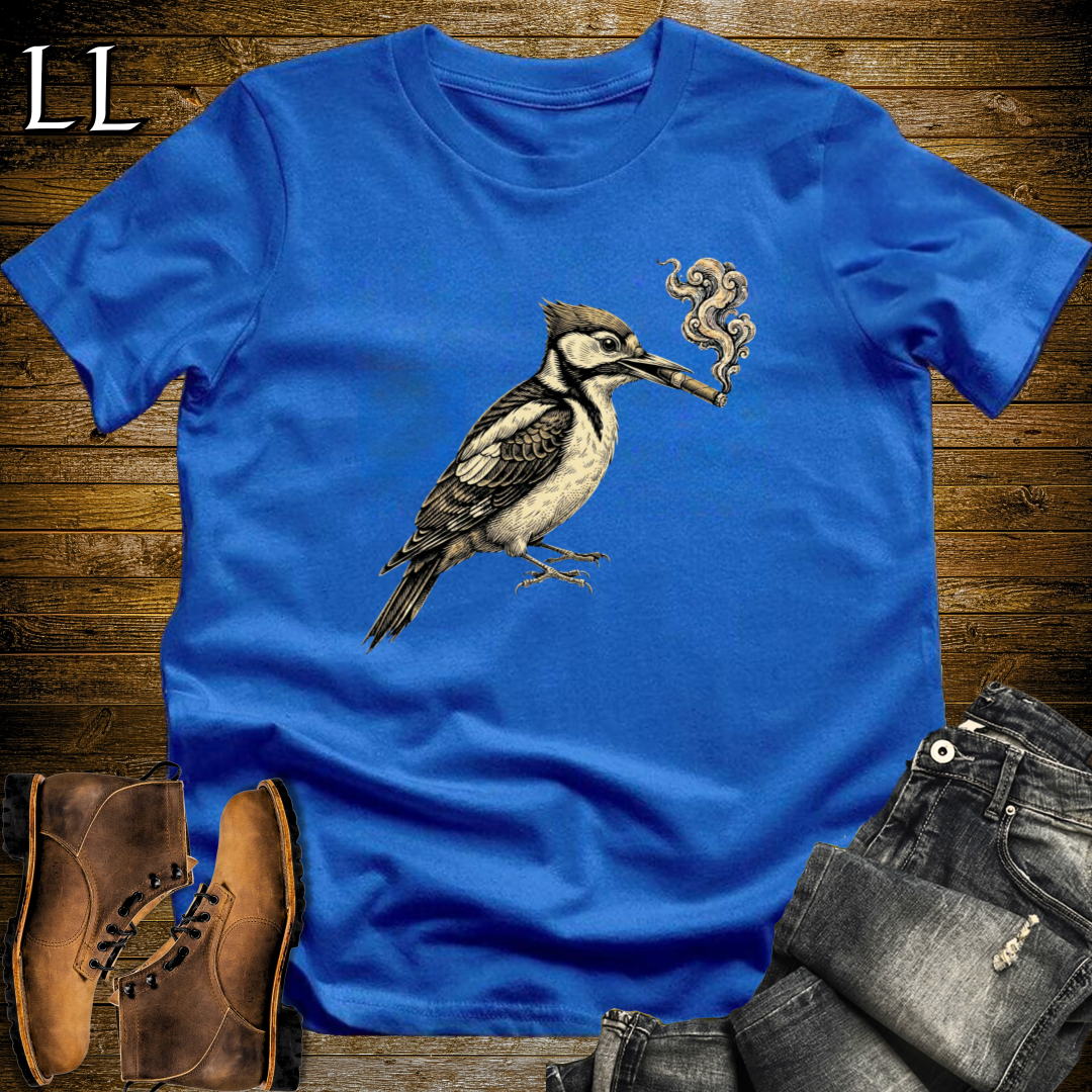 Vintage Cigar Woodpecker T-Shirt Royal | Funny Cigar Bird Tee