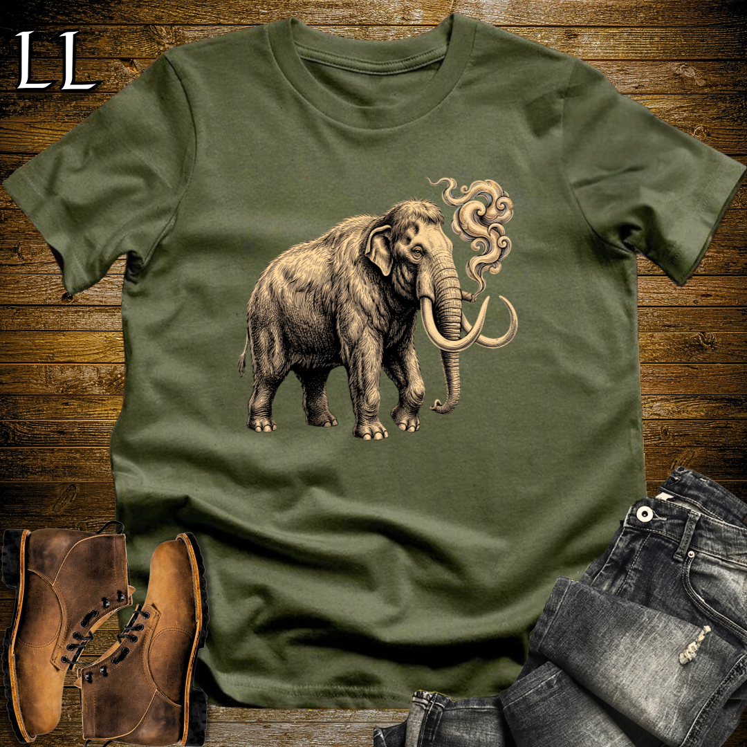 Vintage Cigar Woolly Mammoth T-Shirt Military Green | Animal Graphic Tee