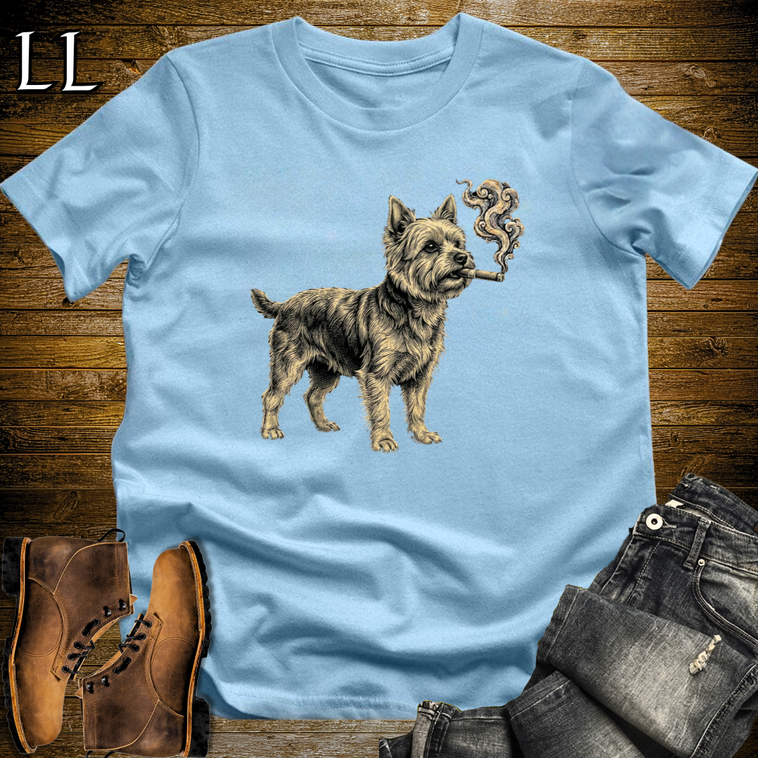 Vintage Cigar Yorkshire Terrier T-Shirt Light Blue | Cigar Yorkie Graphic Tee