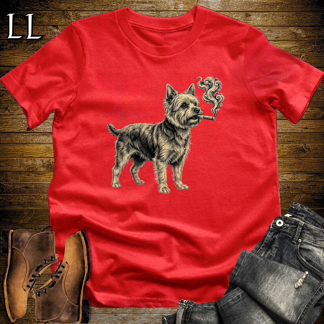 Vintage Cigar Yorkshire Terrier T-Shirt Red | Cigar Yorkie Graphic Tee