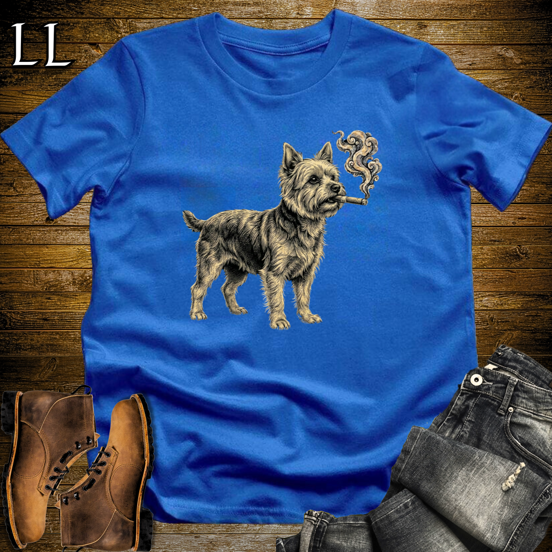Vintage Cigar Yorkshire Terrier T-Shirt Royal Blue | Cigar Yorkie Graphic Tee