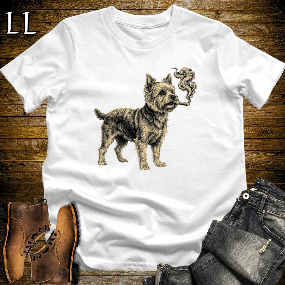 Vintage Cigar Yorkshire Terrier T-Shirt White | Cigar Yorkie Graphic Tee