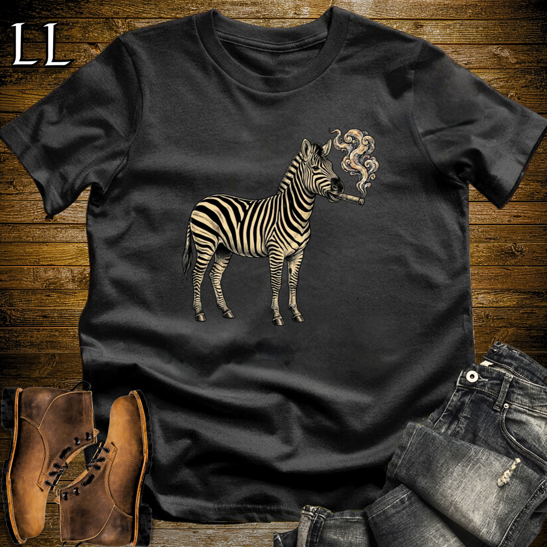 Vintage Cigar Zebra T-Shirt Black | Funny Animal Tee