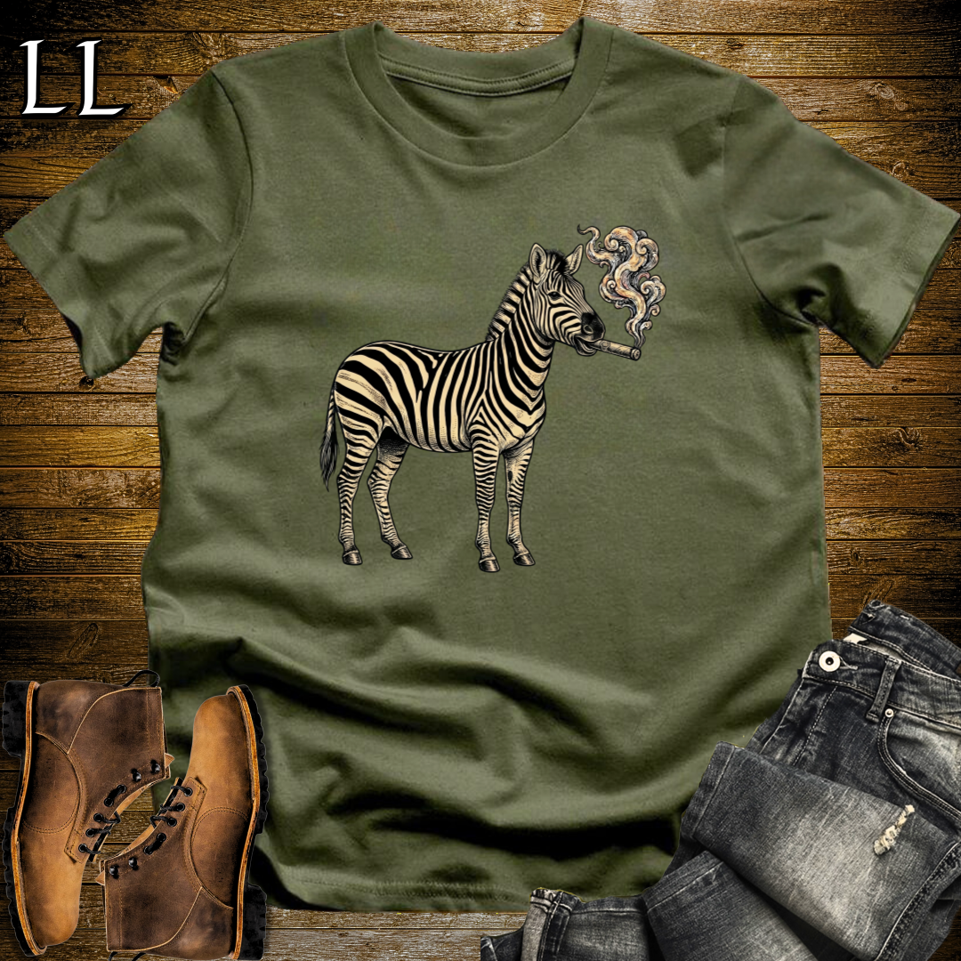 Vintage Cigar Zebra T-Shirt Military Green | Funny Animal Tee