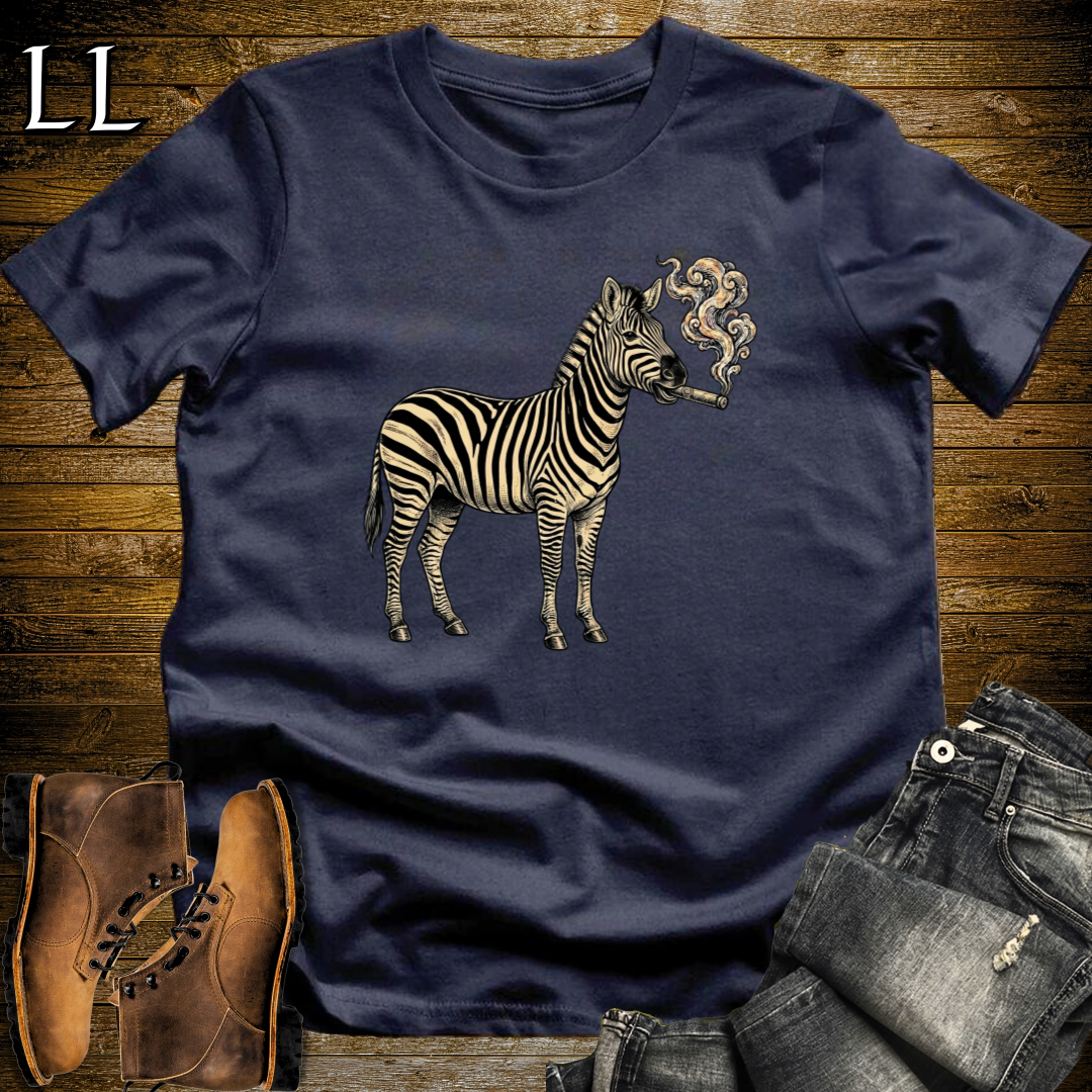 Vintage Cigar Zebra T-Shirt Navy | Funny Animal Tee
