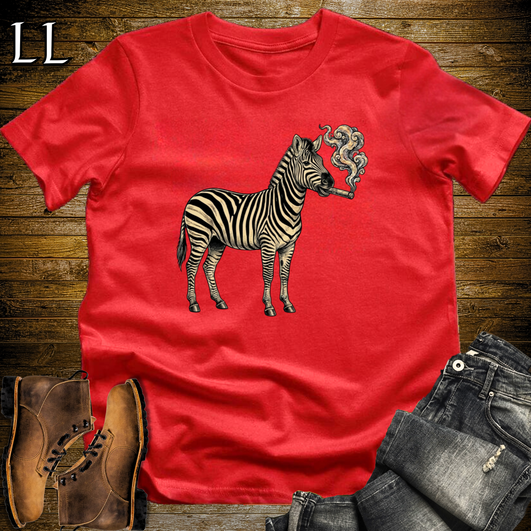 Vintage Cigar Zebra T-Shirt Red | Funny Animal Tee