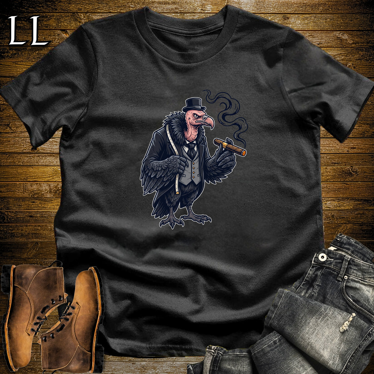 Vulture Mortician Cigar T-Shirt Black | Vulture Cigar Halloween Tee