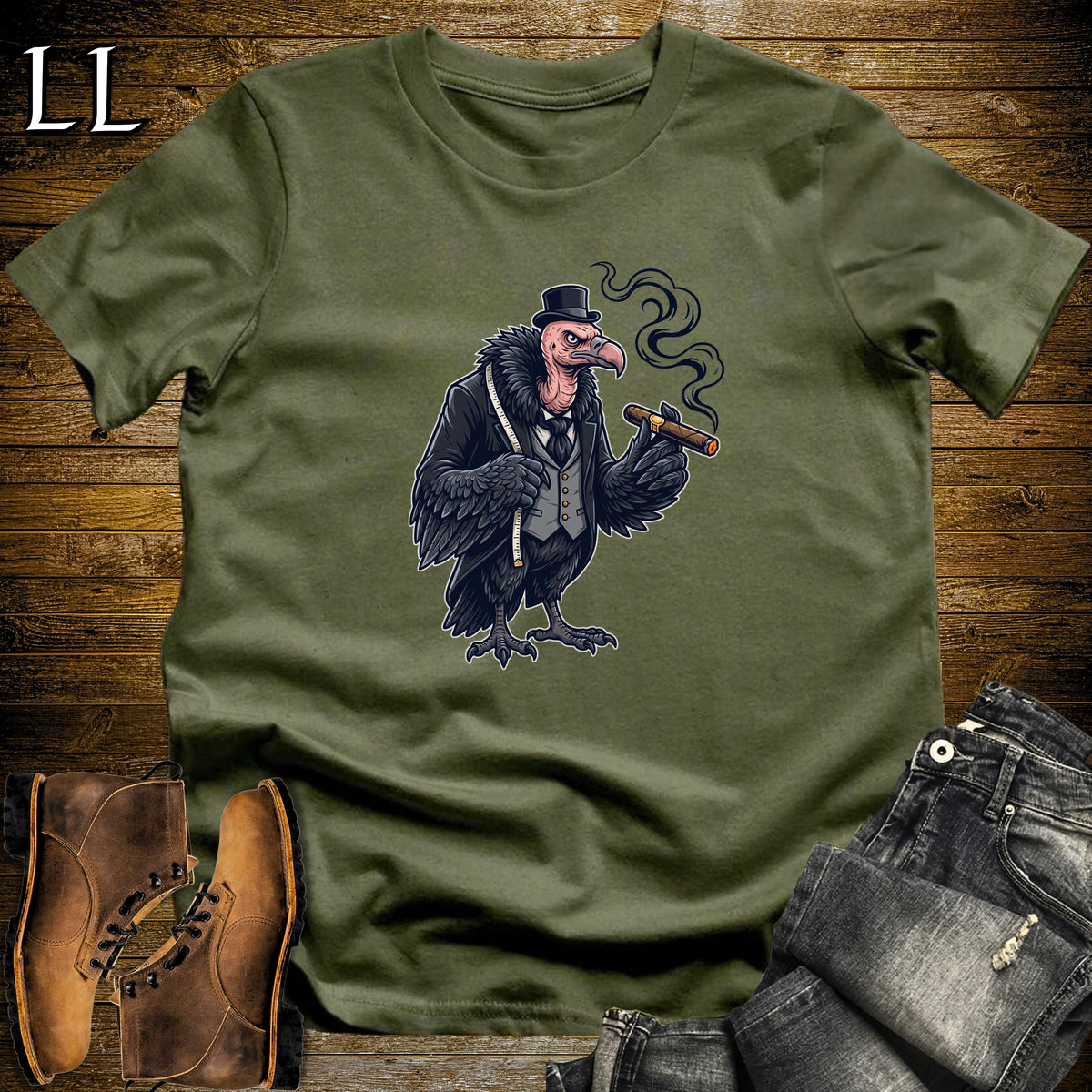 Vulture Mortician Cigar T-Shirt Military Green | Vulture Cigar Halloween Tee