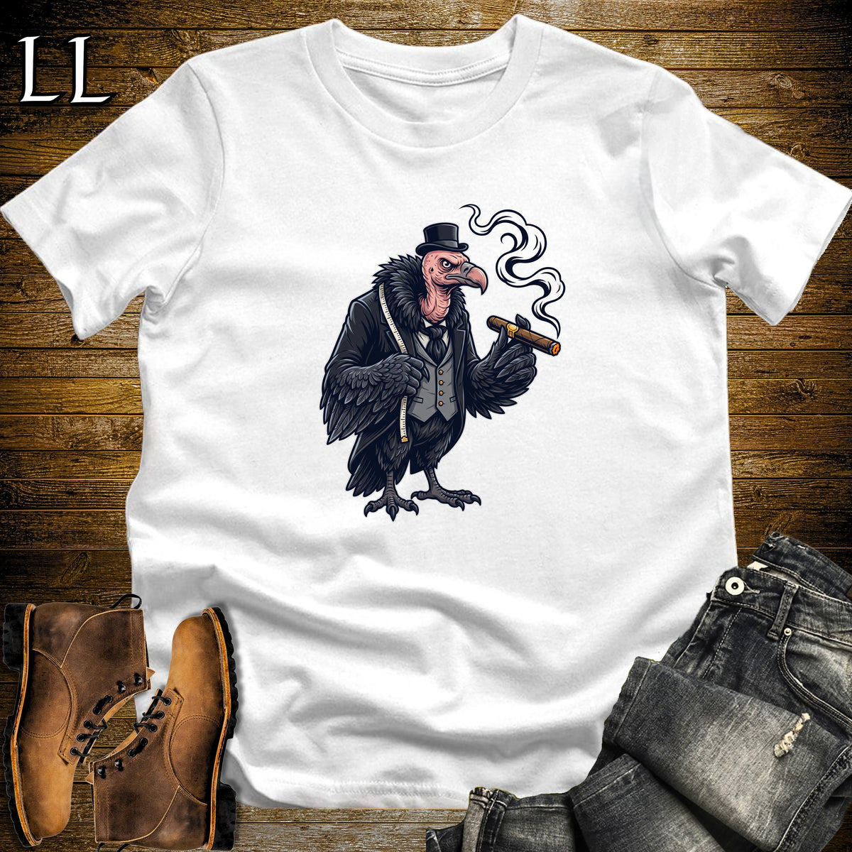 Vulture Mortician Cigar T-Shirt White | Vulture Cigar Halloween Tee