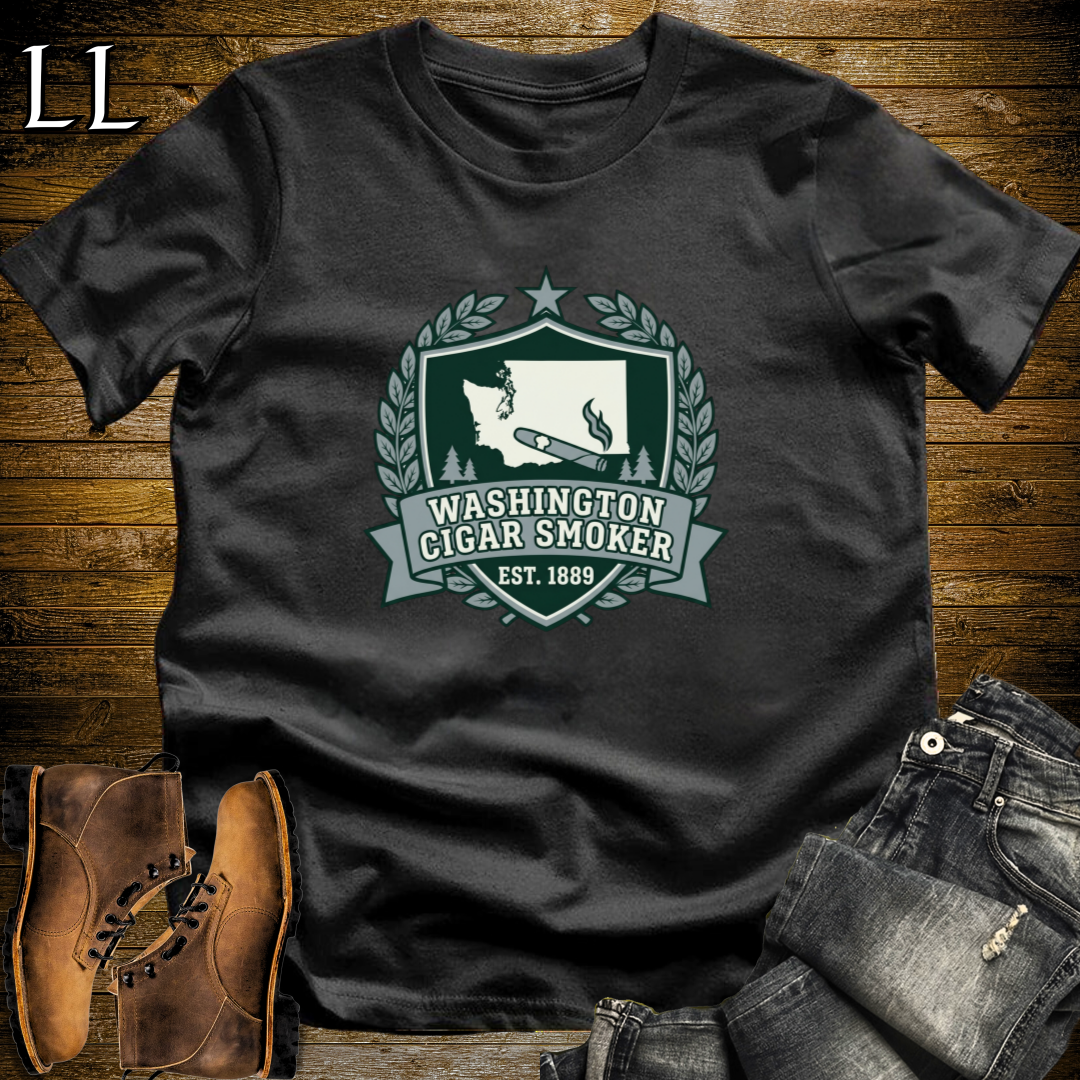 Washington Cigar Smoker Shield T-Shirt Black | Washington Cigar Crest Gift Tee
