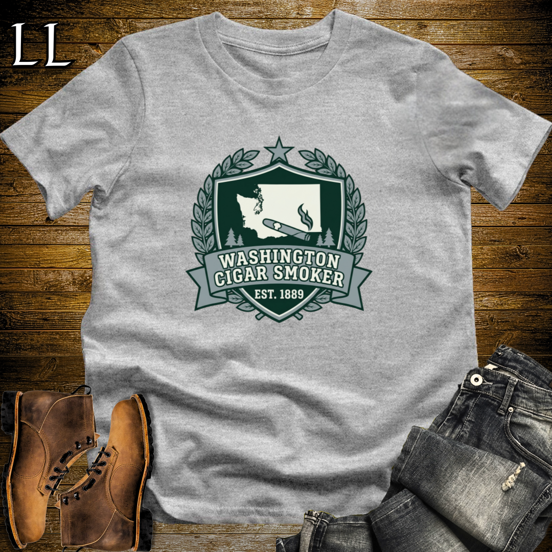 Washington Cigar Smoker Shield T-Shirt Sport Grey | Washington Cigar Crest Gift Tee