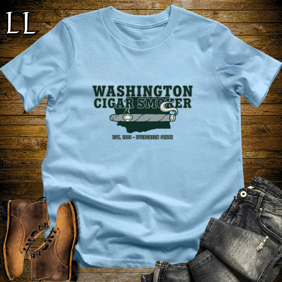 Washington Cigar Smoker T-Shirt Light Blue | Washington Cigar Lover Gift Tee