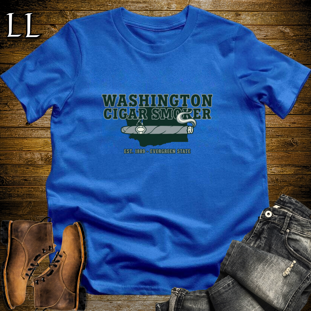 Washington Cigar Smoker T-Shirt Royal Blue | Washington Cigar Lover Gift Tee