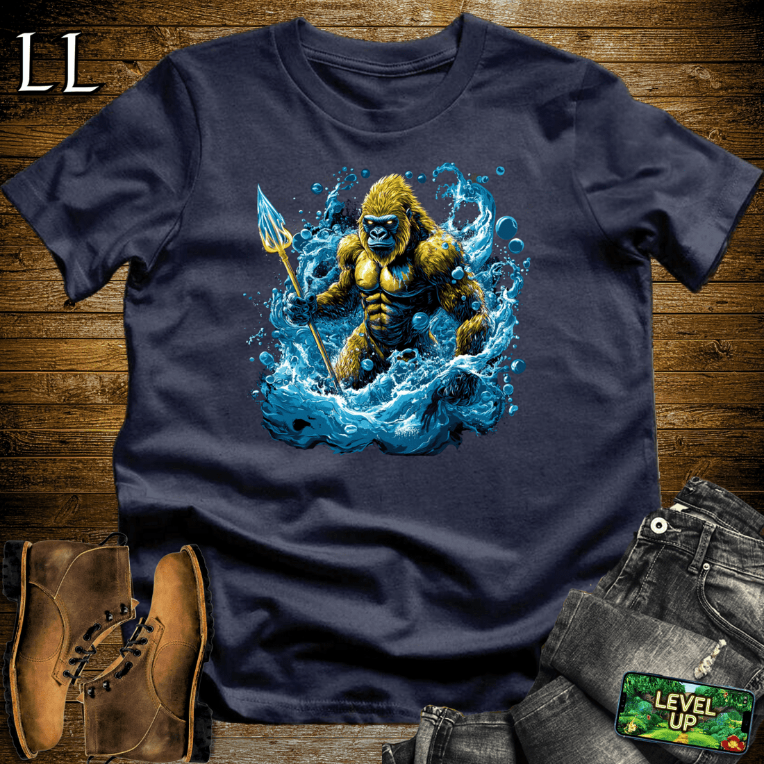 Water Gorilla Softstyle Tee Navy | Funny Water Sports Tee