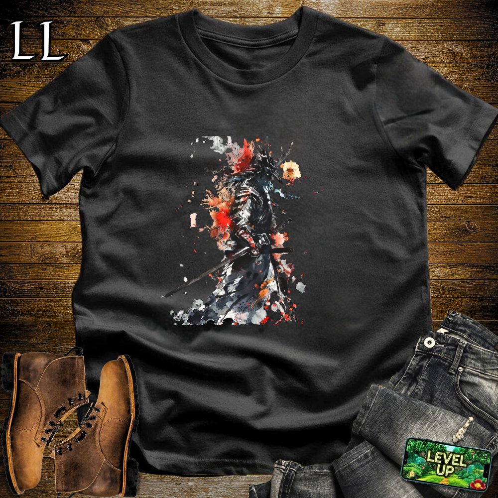 Watercolor Samurai Softstyle Tee Black | Artistic Warrior Tee