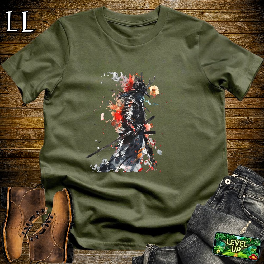 Watercolor Samurai Softstyle Tee Military Green | Artistic Warrior Tee