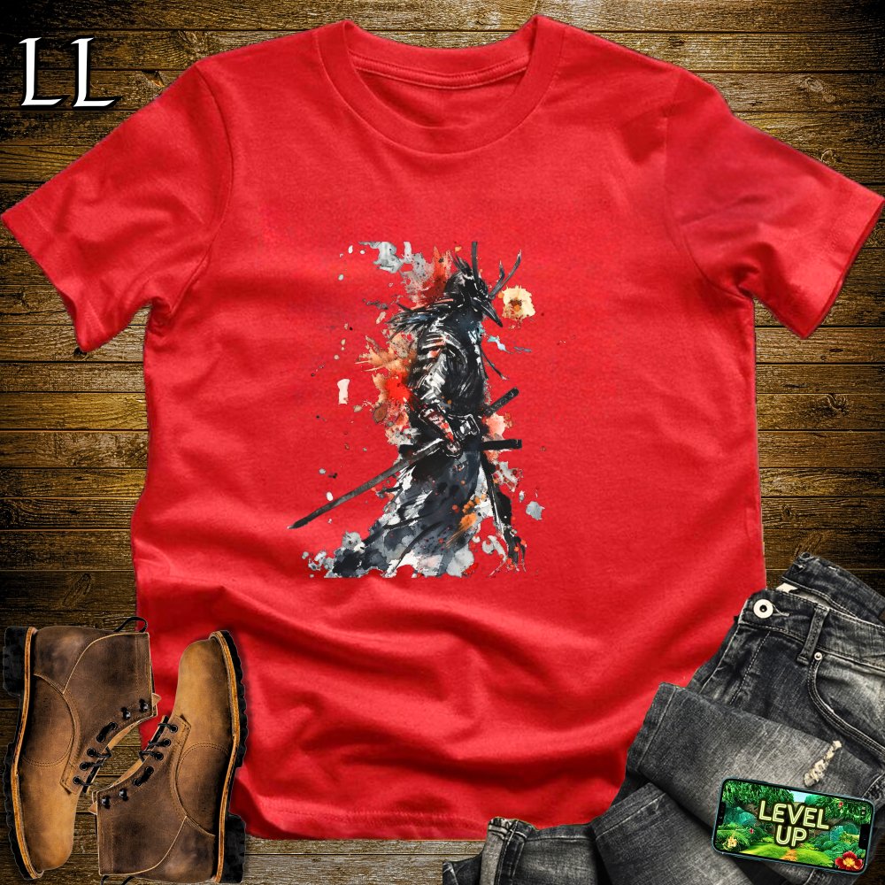 Watercolor Samurai Softstyle Tee Red | Artistic Warrior Tee