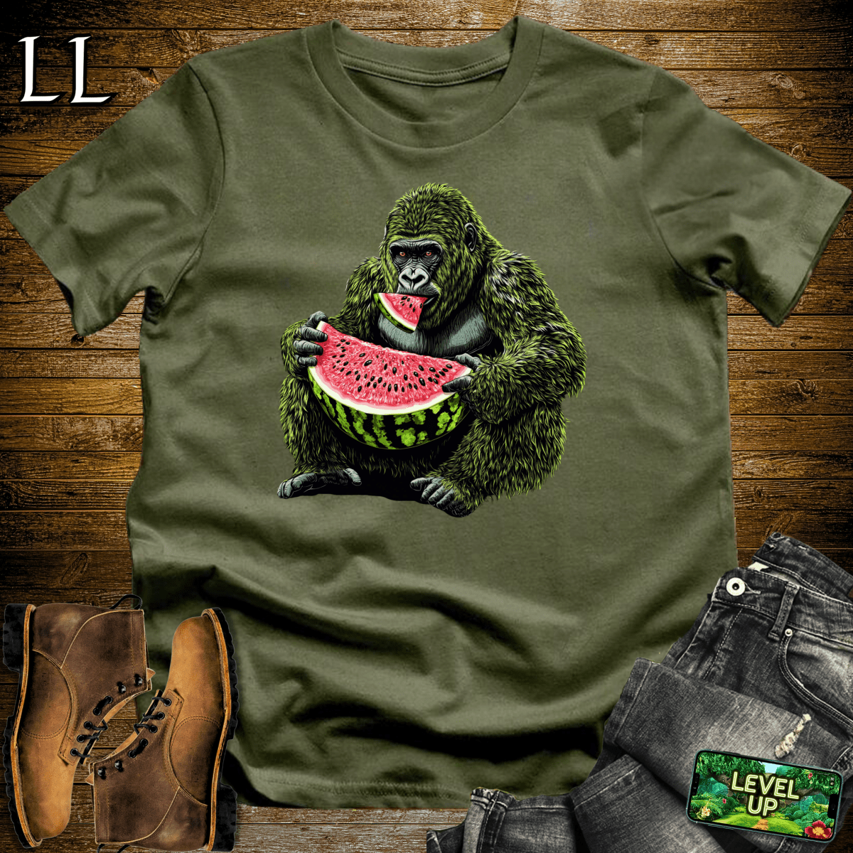 Watermelon Gorilla Softstyle Tee - Military Green - LegacyLayers