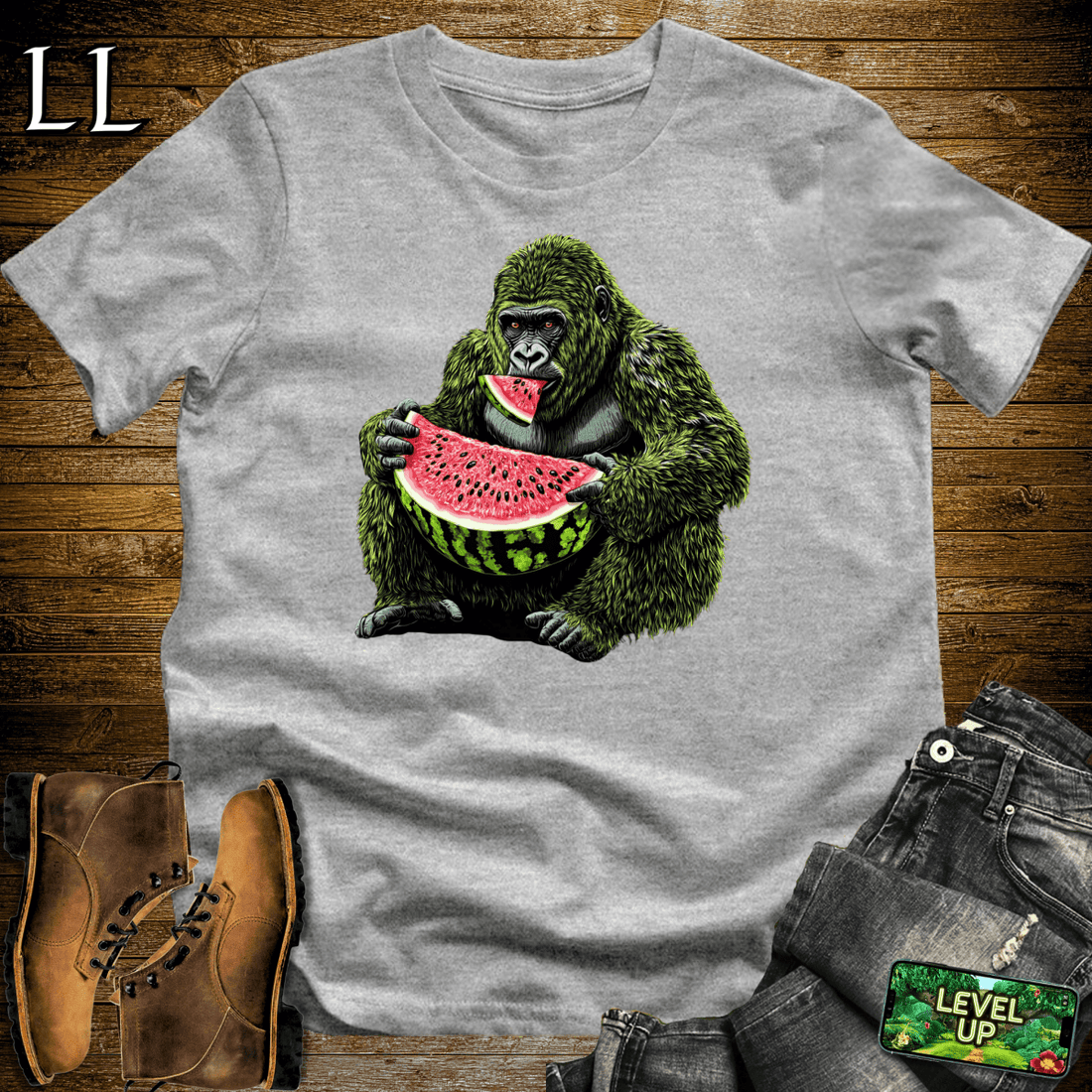 Watermelon Gorilla Softstyle Tee Sport Grey | Funny Fruit Gorilla Tee