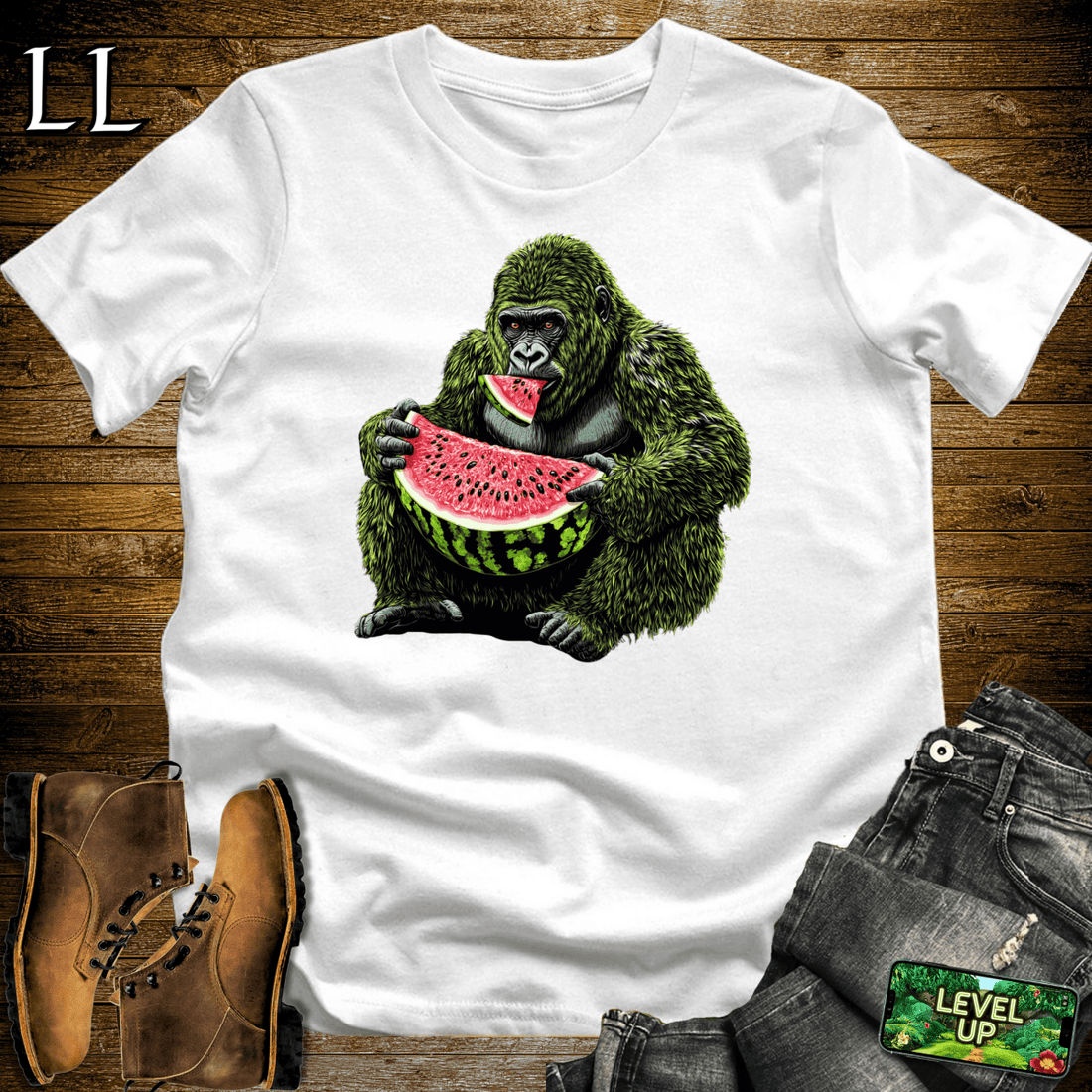 Watermelon Gorilla Softstyle Tee White | Funny Fruit Gorilla Tee