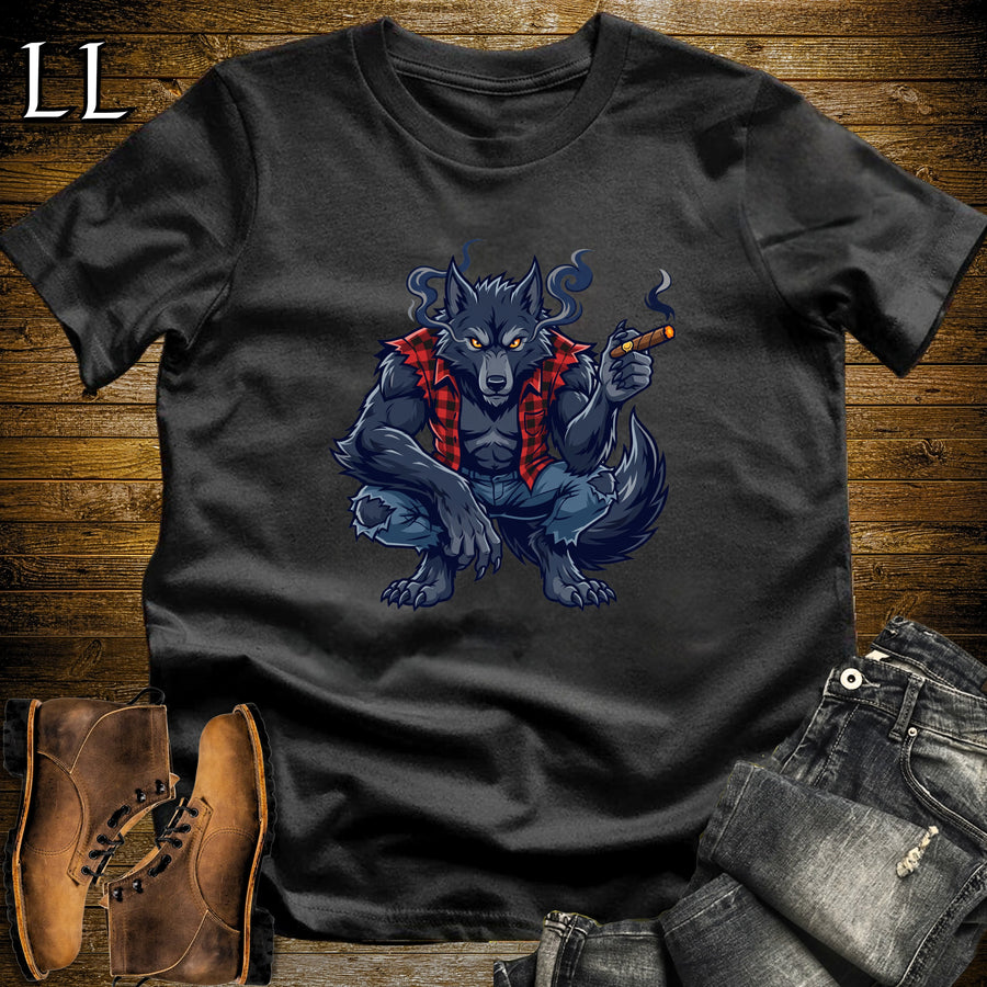 Werewolf Full Moon Cigar T-Shirt Black | Werewolf Cigar Halloween Tee