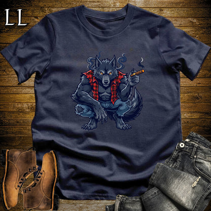 Werewolf Full Moon Cigar T-Shirt Navy | Werewolf Cigar Halloween Tee