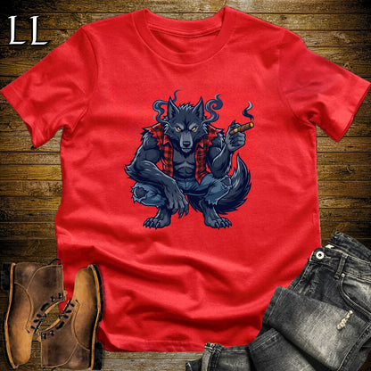 Werewolf Full Moon Cigar T-Shirt Red | Werewolf Cigar Halloween Tee