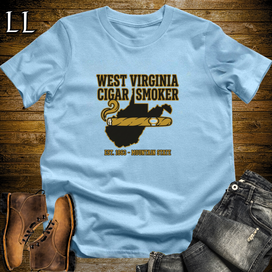 West Virginia Cigar Smoker T-Shirt Light Blue | WV Cigar Gift