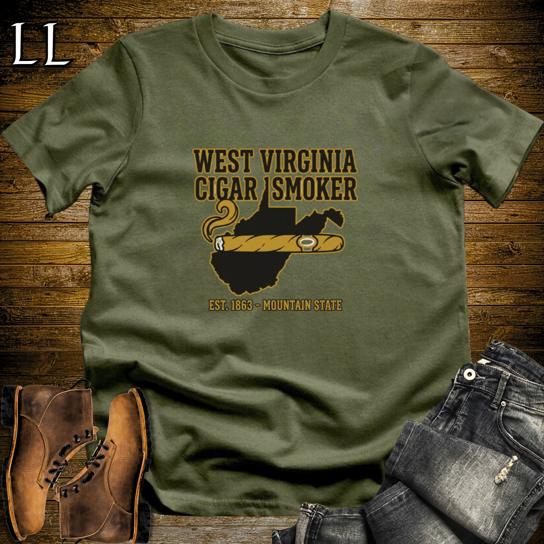 West Virginia Cigar Smoker T-Shirt Military Green | WV Cigar Gift