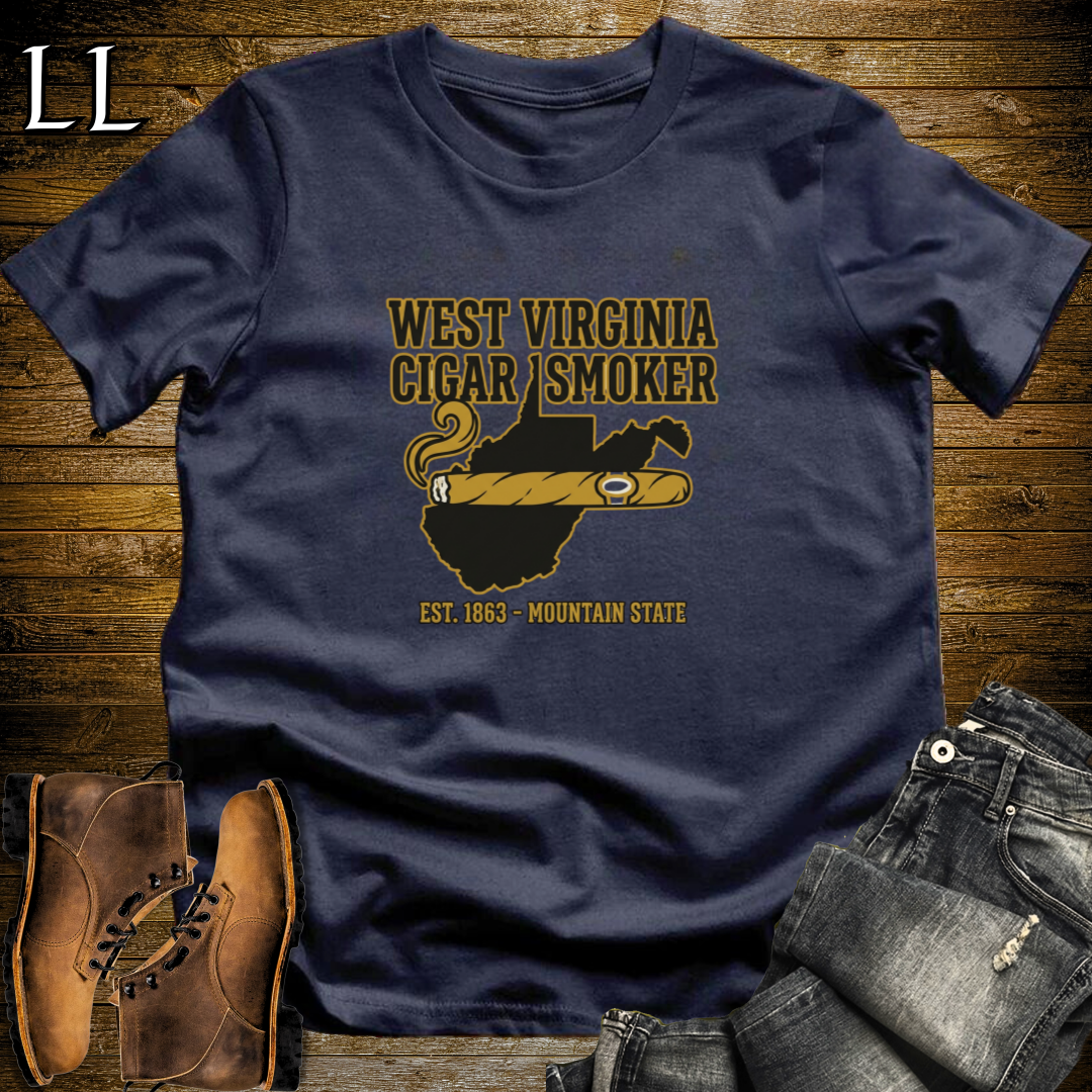 West Virginia Cigar Smoker T-Shirt Navy | WV Cigar Gift