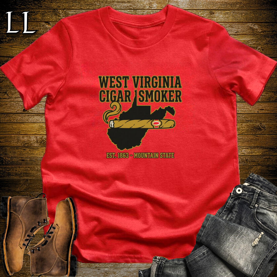 West Virginia Cigar Smoker T-Shirt Red | WV Cigar Gift