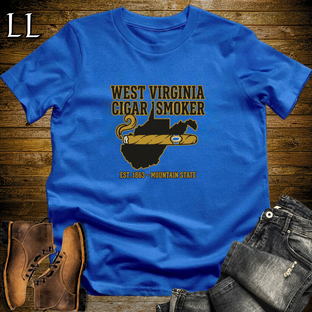 West Virginia Cigar Smoker T-Shirt Royal Blue | WV Cigar Gift