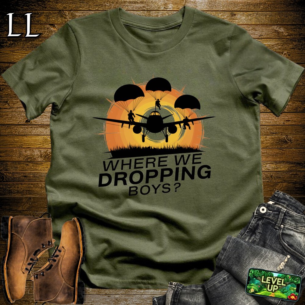 Where We Dropping Boys Softstyle Tee - Military Green - LegacyLayers