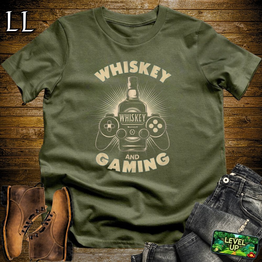 Whiskey and Gaming Softstyle Tee - Military Green - LegacyLayers