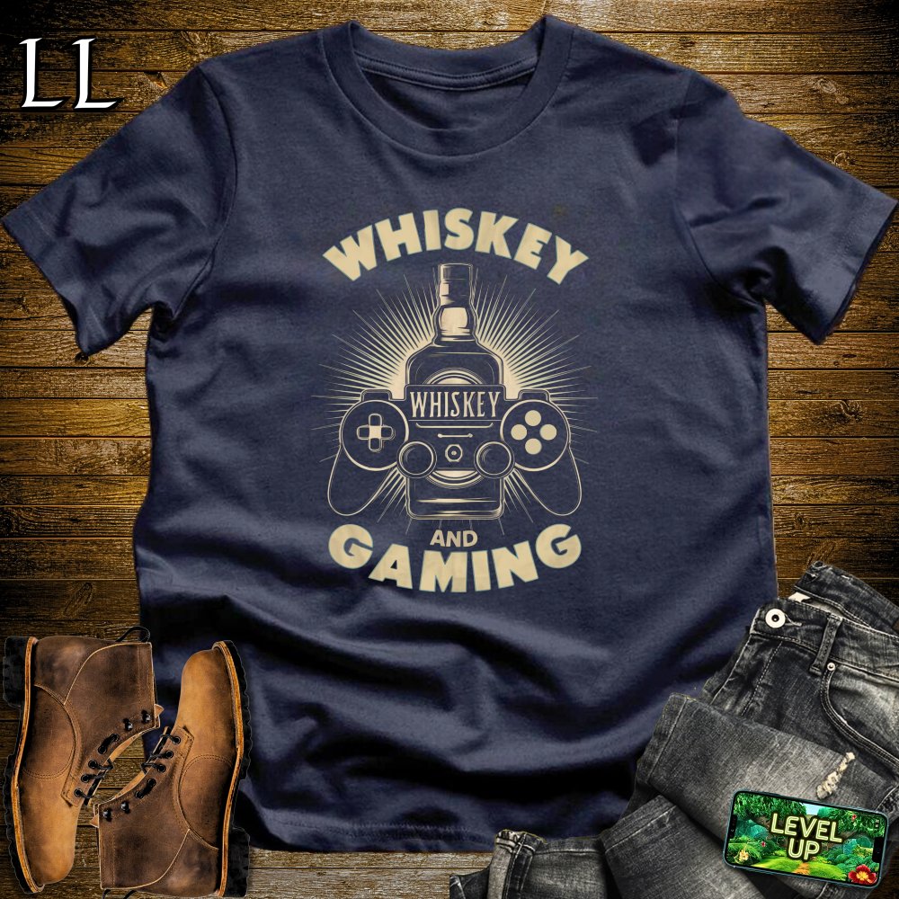 Whiskey and Gaming Softstyle Tee - Navy - LegacyLayers