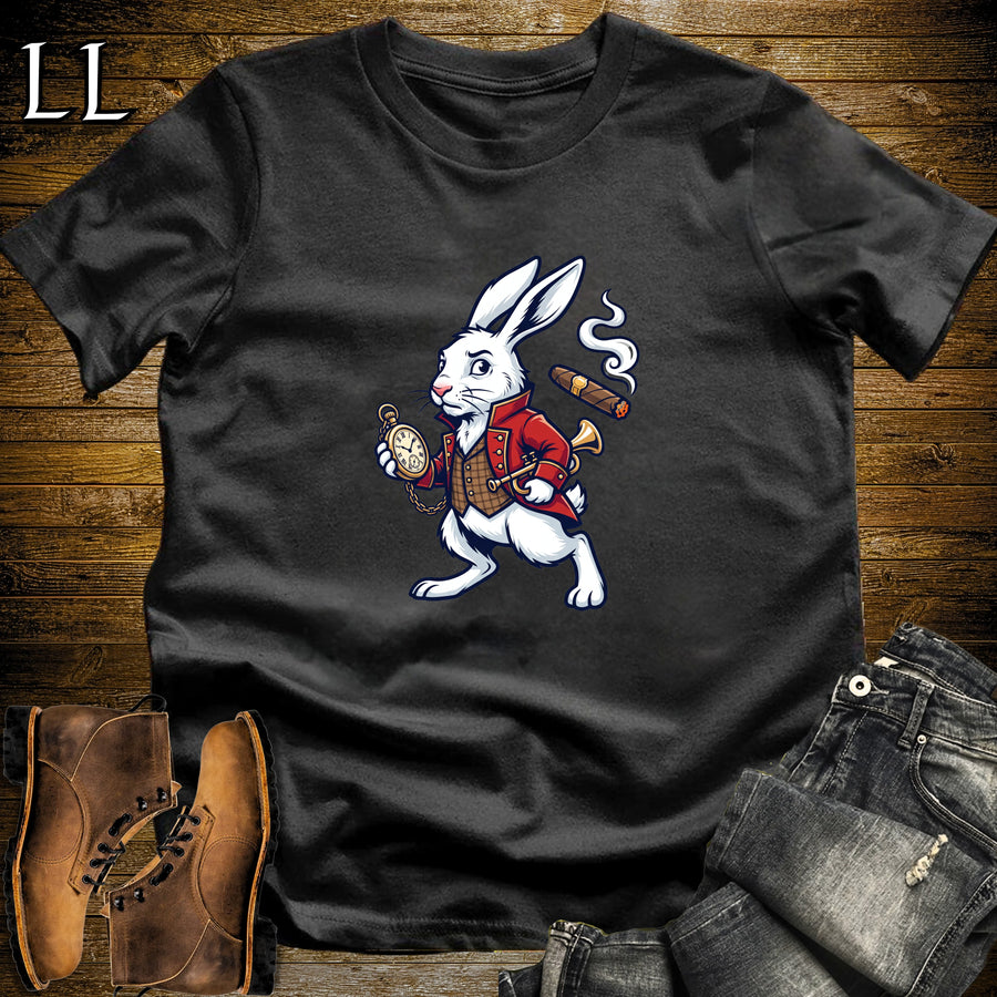 White Rabbit Running Late Cigar T-Shirt Black | White Rabbit Cigar Halloween Tee