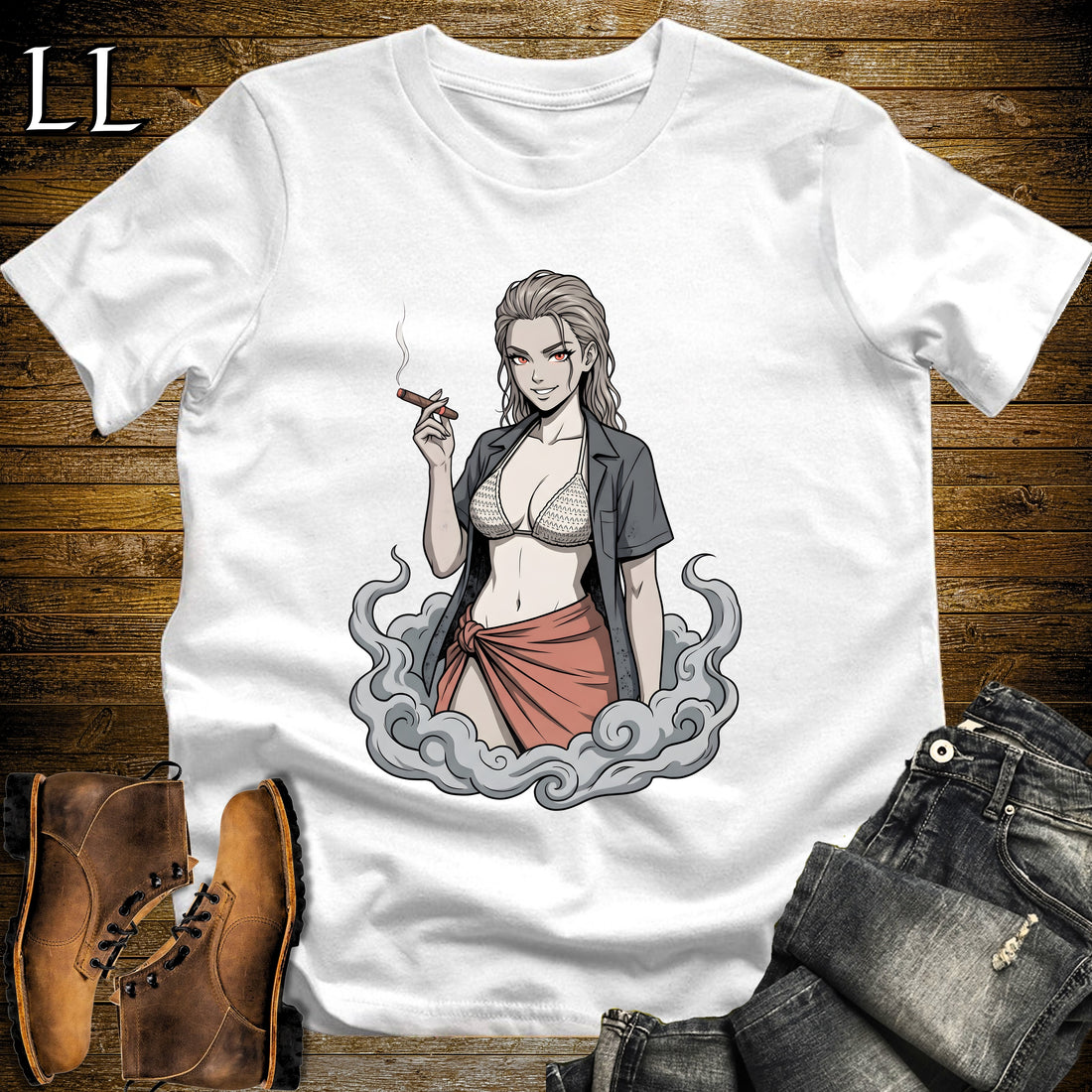 Ceniza's Smoke Break Cigar Girl T-Shirt White | Cigar Pin-Up Girl Tee