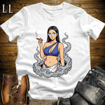 Azura's Smoke Break Cigar Girl T-Shirt White | Cigar Pin-Up Girl Tee