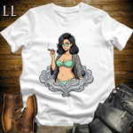 Candela's Smoke Break Cigar Girl T-Shirt White | Cigar Pin-Up Girl Tee