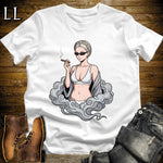 Perla's Smoke Break Cigar Girl T-Shirt White | Cigar Pin-Up Girl Tee