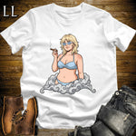 Celeste's Smoke Break Cigar Girl T-Shirt White | Cigar Pin-Up Girl Tee